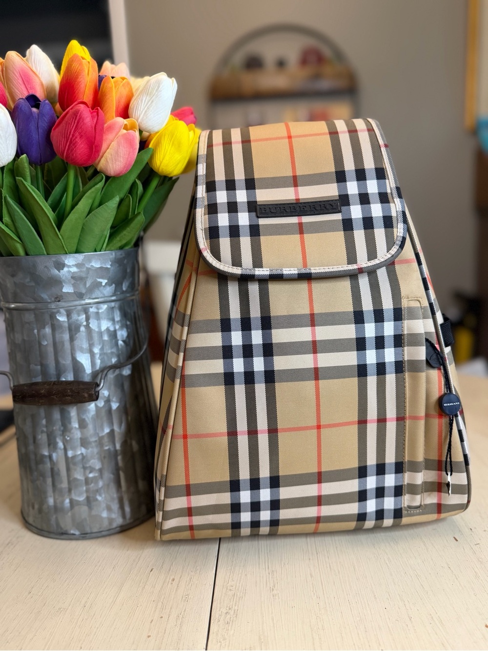 Burberry Golf Tan Nova Check Canvas Backpack